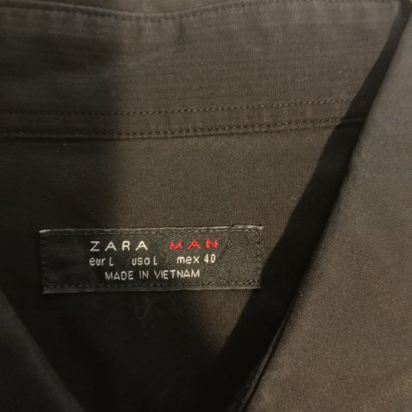 Zara Man Men's Long Sleeve Spread Collar Solid Dress Shirt in Black Large - Picture 4 of 4